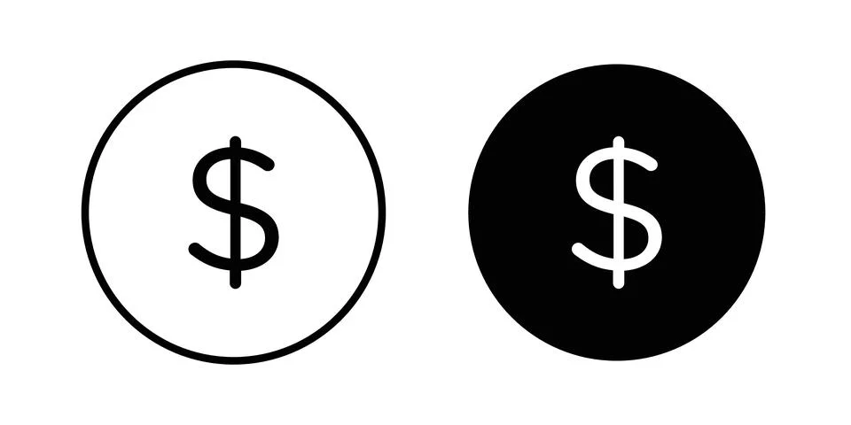 Dollar icon solid, line, and editable vector set. Ilustración de archivo