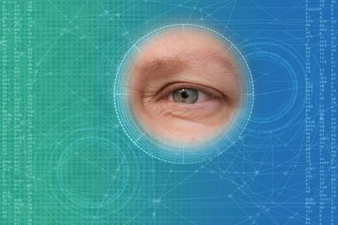 Dollar icon on a virtual display, on a technological background, using a netw 스톡 사진