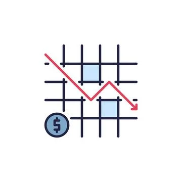 Dollar Inflation Falling Arrow Chart vector concept colored icon Stock Illustration