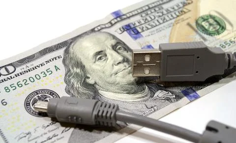 Dollar with internet cabel Stock Photos