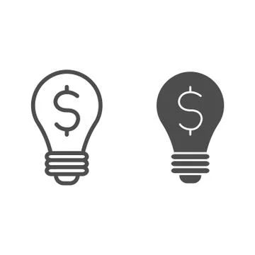 Dollar in lamp line and solid icon. Coin in a light bulb, business idea symbol 스톡 일러스트