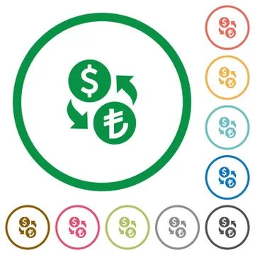 Dollar Lira exchange outlined flat icons Stock Illustration
