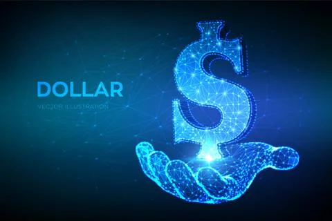 Dollar. Low poly abstract mesh line and point United States Dollar sign in ha イラスト素材