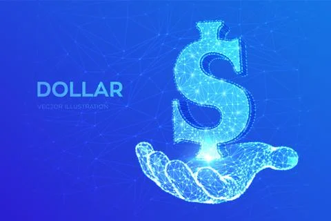 Dollar. Low poly abstract mesh line and point United States Dollar sign in ha イラスト素材