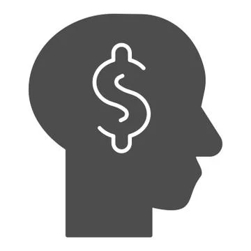 Dollar in man head solid icon. Thoughts about business, planning mind symbol Stock Illustration