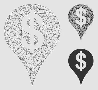 Dollar Map Marker Vector Mesh Network Model and Triangle Mosaic Icon Stock Illustration