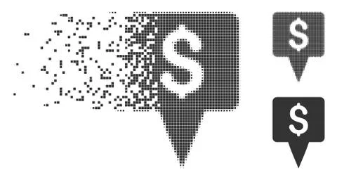 Dollar Map Pointer Dissolving Pixel Halftone Icon Illustrazione stock