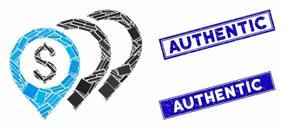 Dollar Map Pointers Mosaic and Grunge Rectangle Authentic Stamps Stock Illustration