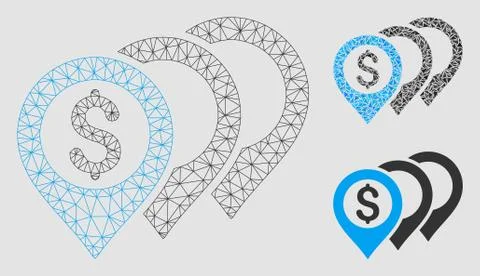 Dollar Map Pointers Vector Mesh Network Model and Triangle Mosaic Icon Stock Illustration