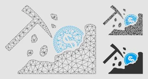 Dollar Mining Hammer Vector Mesh Network Model and Triangle Mosaic Icon Stock Illustration