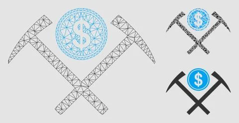 Dollar Mining Hammers Vector Mesh Network Model and Triangle Mosaic Icon Stock Illustration
