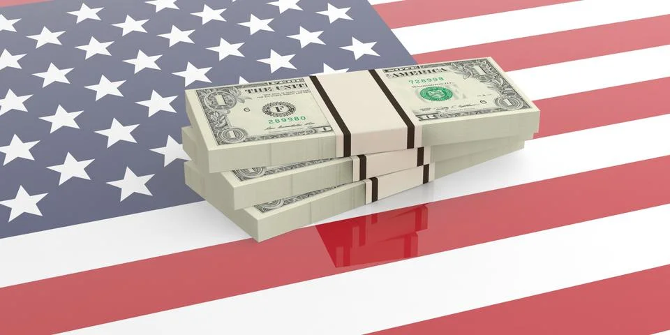 Dollar money 1 stack usa flag background Stock Illustration