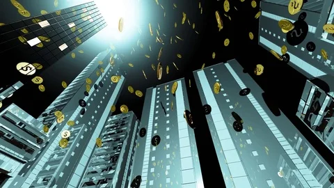 Dollar money fall from animated buildings. 3d rendering Stock Footage 80335964