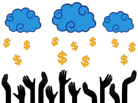 Dollar Money falling from the clouds in the human hands Stock Illustration