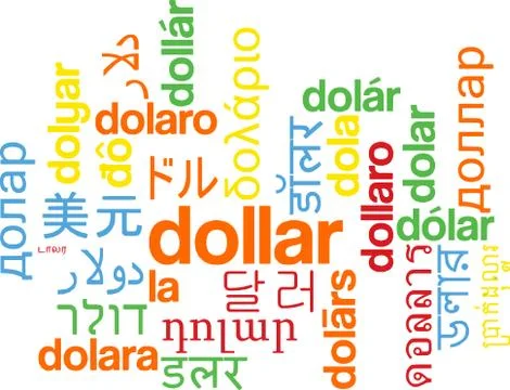 Dollar multilanguage wordcloud background concept Stock-Illustration