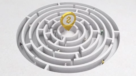 Dollar navigation symbol and maze concept with people walking inside. Vídeo Stock 289610997