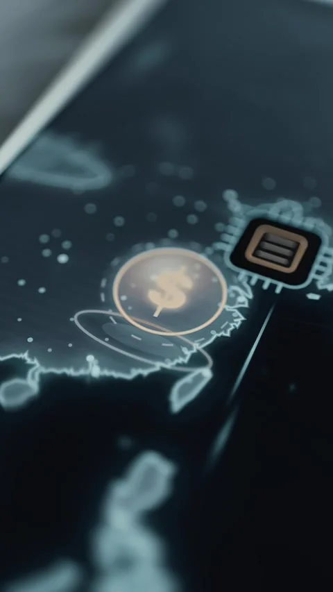 Dollar node beside processor on Europe map Video stock 344854617