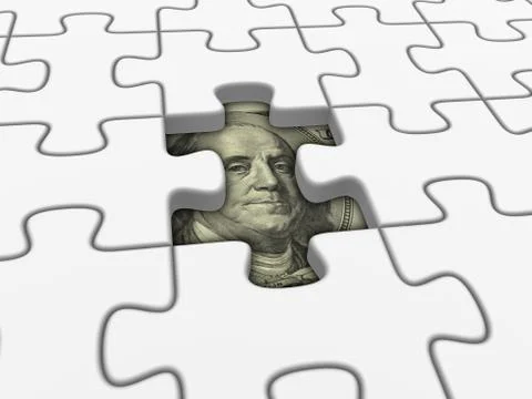 Dollar note and puzzle. 3d rendered illustration. Stock Illustration