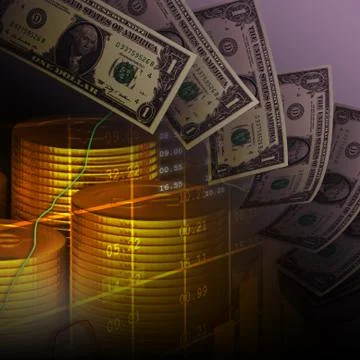 Dollar note with coins, financial background Stock Illustration