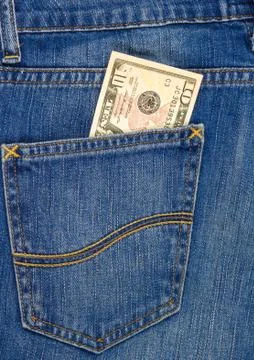 Dollar note in Jeans back pocket. Stock Photos