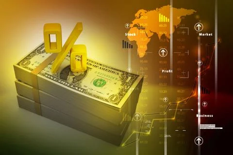 Dollar notes with percentage sign 스톡 일러스트