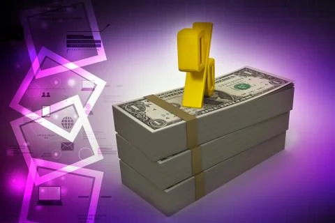 Dollar notes with percentage sing in color background 스톡 일러스트
