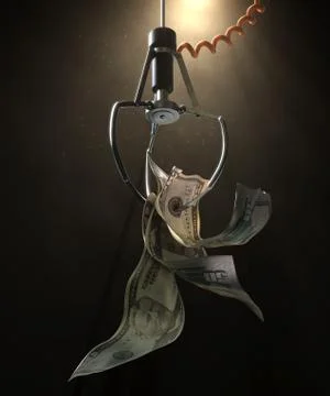 Dollar Notes In A Robotic Claw Foto stock