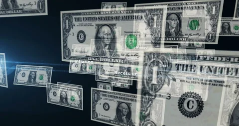 Dollar one banknote – flying between transparent money Stock Footage 202098978