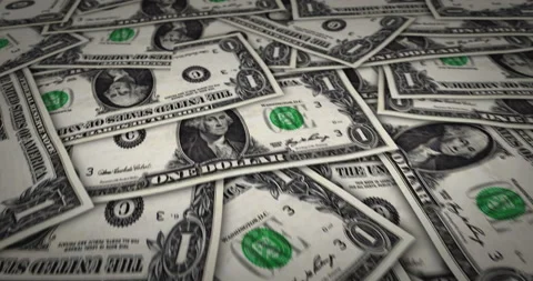 Dollar one banknote flying over money surface Stock Footage 203906720