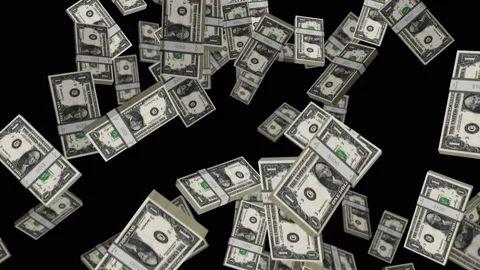 Dollar one banknote packs falling loop Stock Footage 201964552