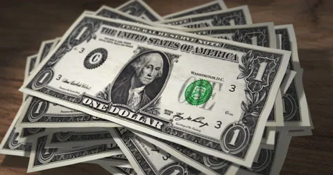 Dollar one money banknotes falling on the table Stock Footage 204035841