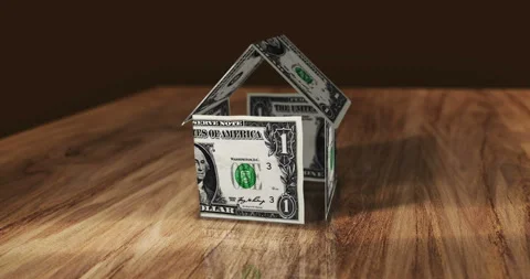 Dollar one USD money banknotes paper house on the table Video stock 204065562