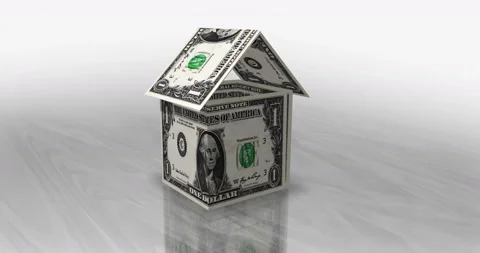 Dollar one USD money banknotes paper house on the table Stock Footage 204065592