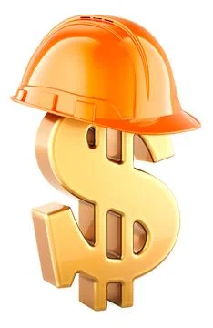 Dollar with orange construction hard hat, 3D rendering Stock Illustration