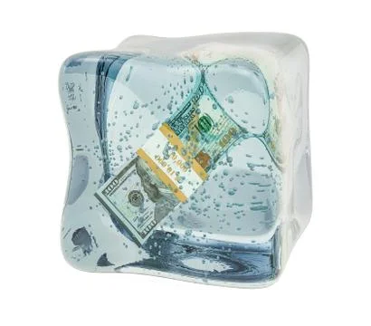 Dollar pack frozen in ice cube, 3D rendering イラスト素材