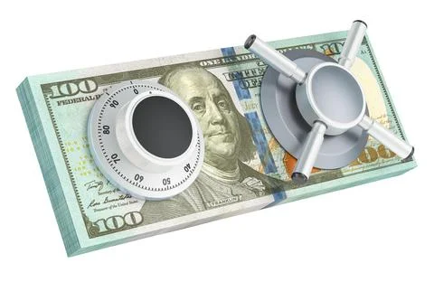 Dollar pack with safe combination lock, 3D rendering Stockillustratie