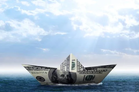 Dollar paper boat 스톡 일러스트