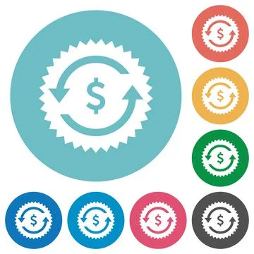 Dollar pay back guarantee sticker flat round icons Illustrazione stock