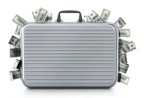 Dollar piles inside briefcase. 3D illustration Stock Illustration