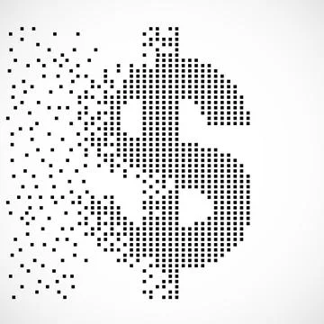 Dollar of pixels with an explosion, halftone style. Vector illustration 스톡 일러스트