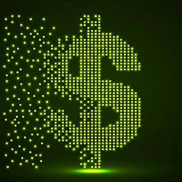Dollar of pixels with an explosion, halftone style. Vector illustration Ilustración de archivo