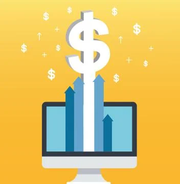 Dollar pop up on screen computer and yellow background Stock Illustration