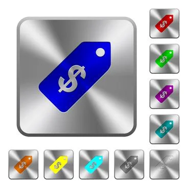 Dollar price label rounded square steel buttons Stock Illustration