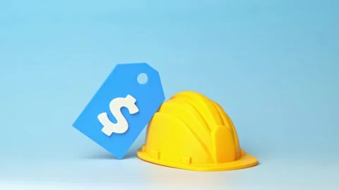 A dollar price tag and a plot of land with a hard hat. Construction budget. Stock Footage 346760803