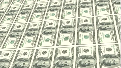 Dollar printing process animation Inflation and deflation concept. Camera f.. Stock Footage 247332456