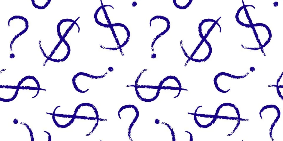 Dollar question mark pattern, seamless vector design with hand drawn curren.. Stock Illustration