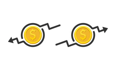 Dollar rate decrease and increase. Coin icon. Money arrow up and down. Cost r Stock Illustration