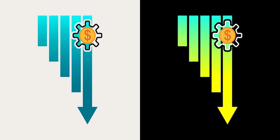 Dollar rate decrease icon. Currency decrease icon. Dollar sign symbol, USD c Stock Illustration
