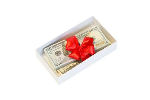 Dollar with red bow Isolated on white background Foto stock