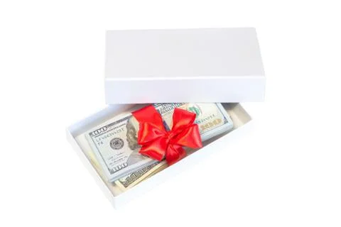 Dollar with red bow Isolated on white background Stock Photos